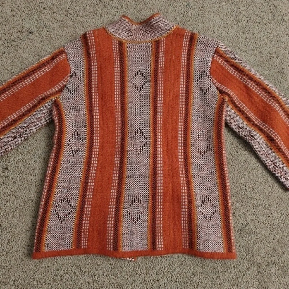 STONE ROW Womens Orange Geometric Pattern Kimono‎ Cardigan Tassel Tie Size S
